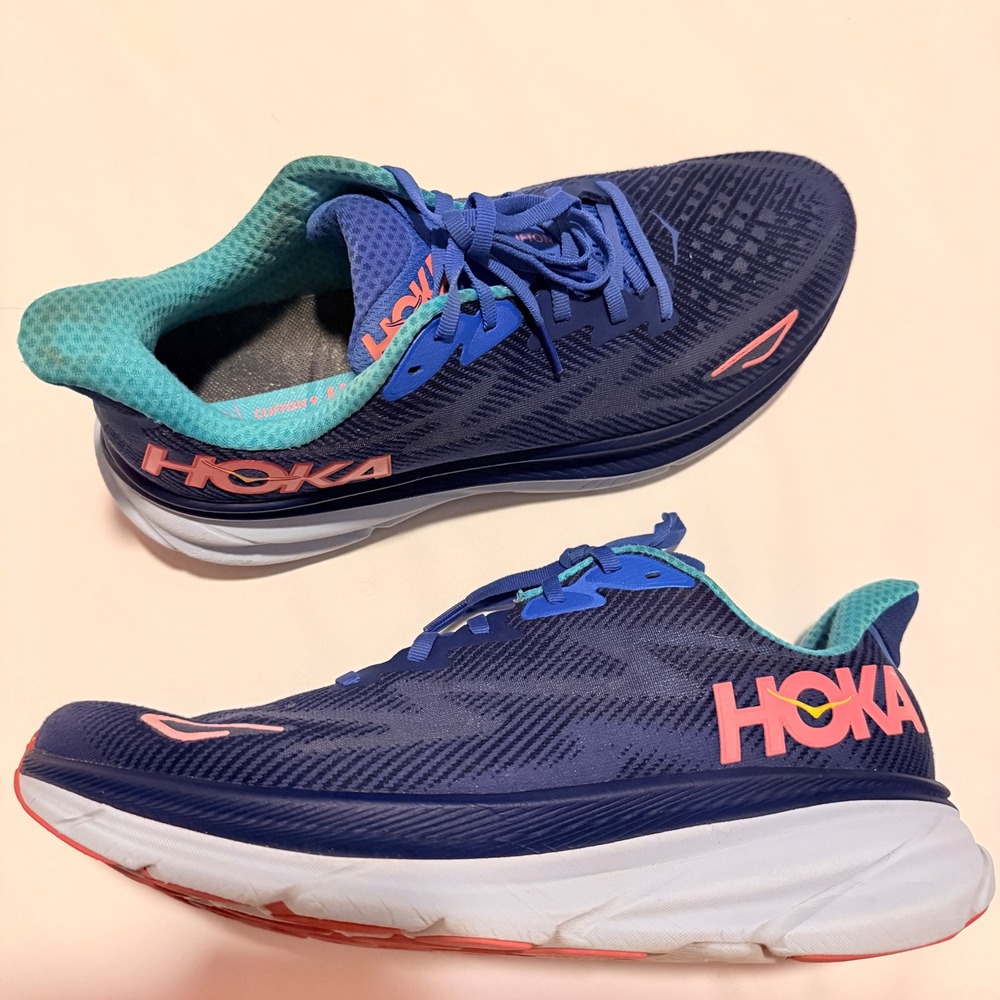 Hoka Clifton 9 Running Shoes Mens 10.5 Blue Coral 1127896 BBCRM Sneaker